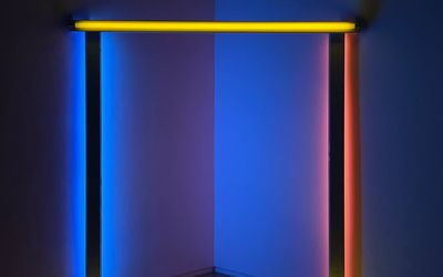 Abstract blue neon lights in a dark room